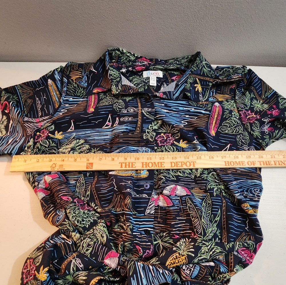 D&Co Denim And Company Tropical Print Midi‎ Tie Belt Shirt Dress Size 1X - Picture 8 of 11
